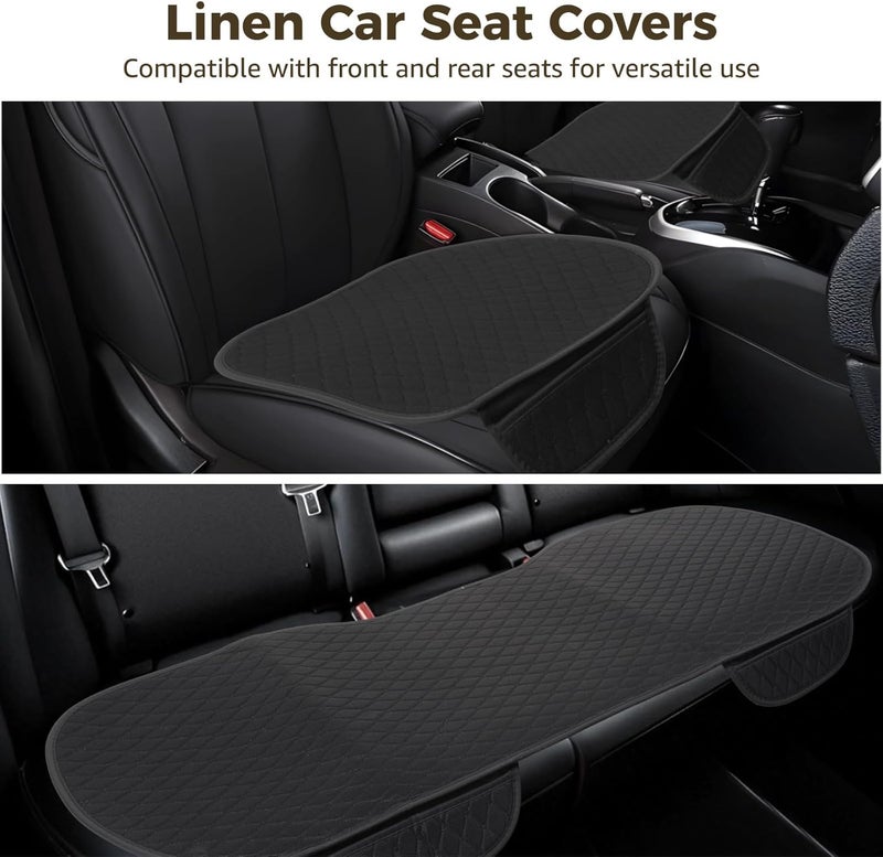 Trendy flexible practical build 3 Pcs Non-Slip Linen Car Seat Covers, Easy Install for Front & Rear Seats, Black with Design Small apartment fit - Image 3