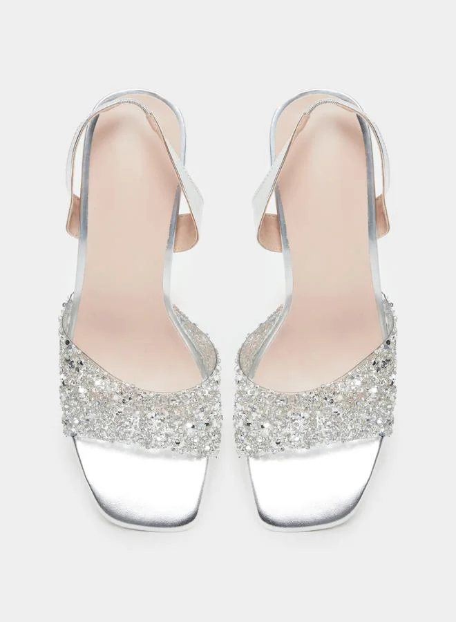Take Two Take Two Rhinestone Embellished Strap Heel Sandals