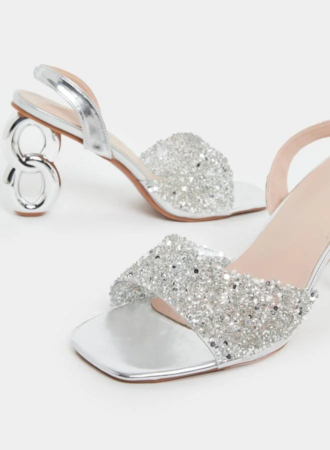 Take Two Take Two Rhinestone Embellished Strap Heel Sandals