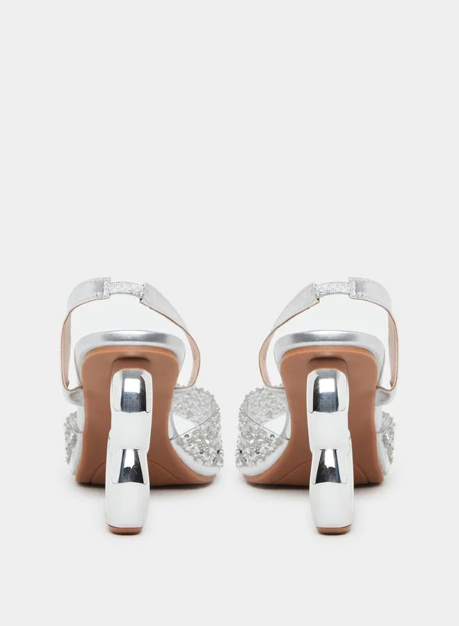 Take Two Take Two Rhinestone Embellished Strap Heel Sandals