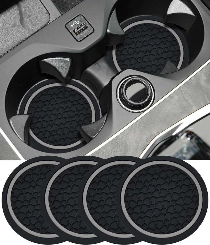 UBOG 4PCS Car Coasters,Car Accessories Car Cup Coasters,Car Accessories Interior,2.75 Inch Car Coasters for Cup Holders,Universal Non-Slip Car Cup Holder Coaster for Most Vehicle Truck (Black&Gray) - Image 1