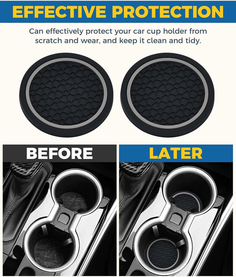 UBOG 4PCS Car Coasters,Car Accessories Car Cup Coasters,Car Accessories Interior,2.75 Inch Car Coasters for Cup Holders,Universal Non-Slip Car Cup Holder Coaster for Most Vehicle Truck (Black&Gray) - Image 4