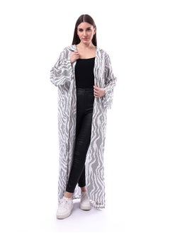 Andora Slip On Patterned Long Koftan _ White & Black  - Image 1
