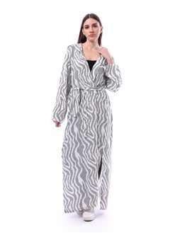 Andora Slip On Patterned Long Koftan _ White & Black  - Image 2