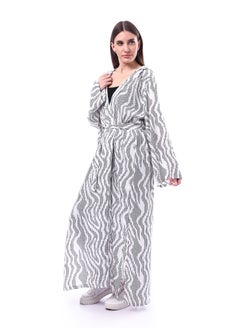 Andora Slip On Patterned Long Koftan _ White & Black  - Image 3