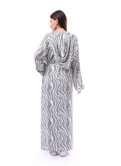 Andora Slip On Patterned Long Koftan _ White & Black  - Image 4