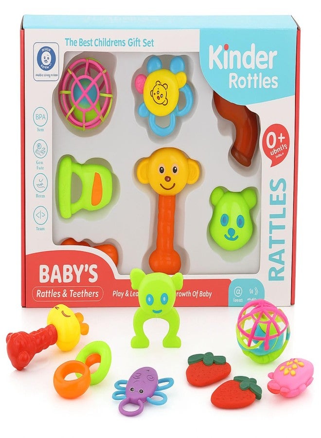 Trinanta Ventures Baby Kinder Rattle Set for Babies - Colourful Rattles with 8 Pcs, Non-Toxic, Infant Grab, New Baby Born Rattle Set, Early Educational Sensory Toy, 0-6 Months Old Baby, 100% BPA Free - Image 1