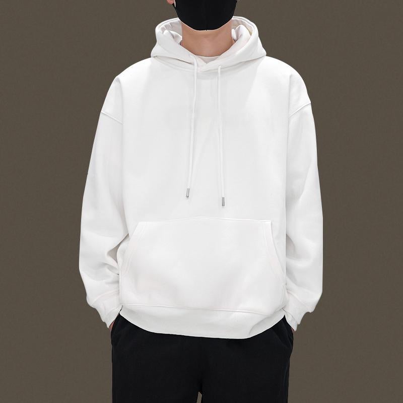 Korean-style Retro Heavy Yu Wenle Hoodie Mens Fashionable All-match Autumn Top American-style Trendy Pullover Shirt Pure white-thin hooded