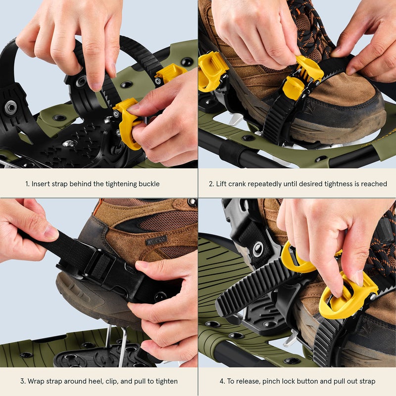 Retrospec Drifter Snowshoes for Women & Men - Lightweight Aluminum Frame Snow Shoes with Double Ratchet Binding System, Heel Lifts & Carry Bag for All Terrain Hiking & Winter Sports - Image 4