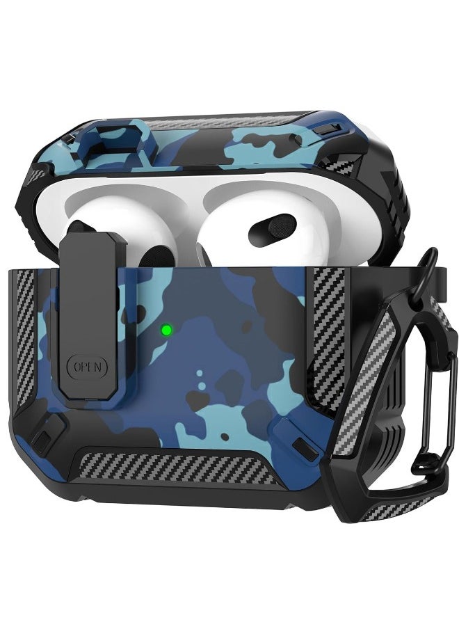 Generic - Airpods 3 Case, Apple Airpods 3rd Generation Cover with Lock, Airpods 3 Generation Protective Case, Military Hard Shell Rugged Shockproof Cover with Keychain for Apple Airpods 3 2021 (Camo Blue) - Image 1