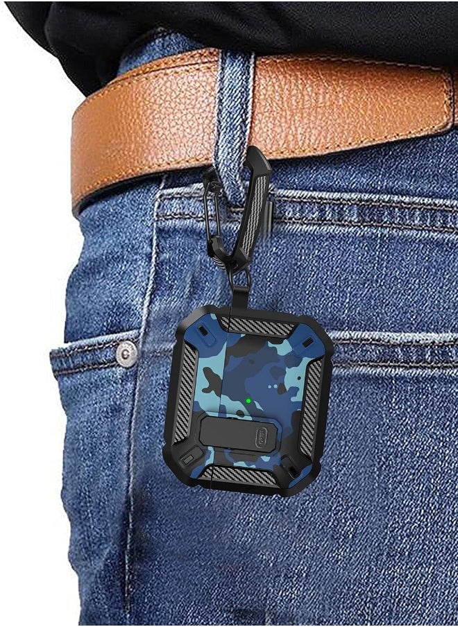 Generic - Airpods 3 Case, Apple Airpods 3rd Generation Cover with Lock, Airpods 3 Generation Protective Case, Military Hard Shell Rugged Shockproof Cover with Keychain for Apple Airpods 3 2021 (Camo Blue) - Image 1