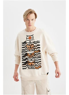 Man Oversize Fit Crew Neck Long Sleeve Knitted Sweat Shirt