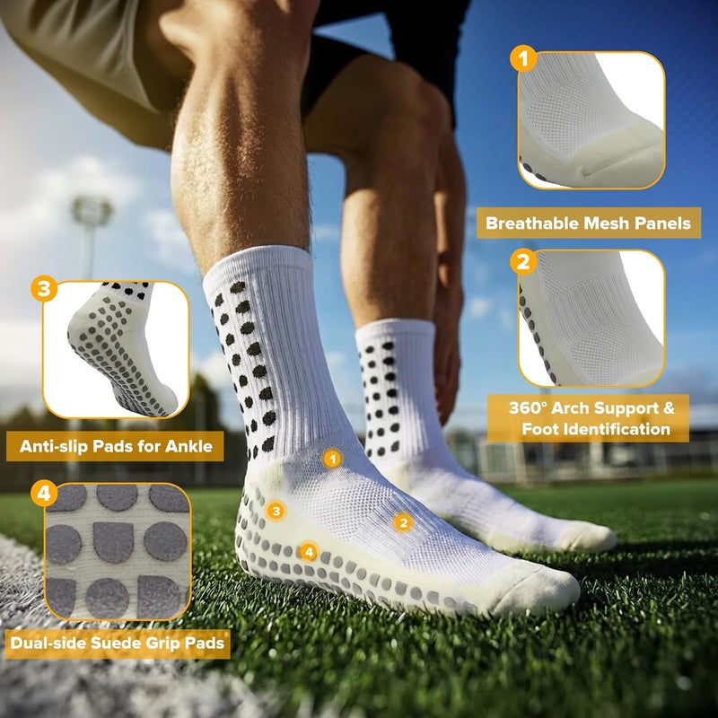 Yufree Men's Soccer Socks Anti Slip Non Slip Grip Pads for Football Basketball Sports Grip Socks, 4 Pair - Image 5