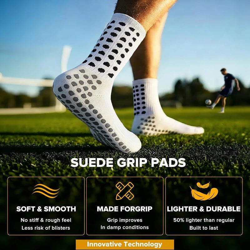 Yufree Men's Soccer Socks Anti Slip Non Slip Grip Pads for Football Basketball Sports Grip Socks, 4 Pair - Image 2