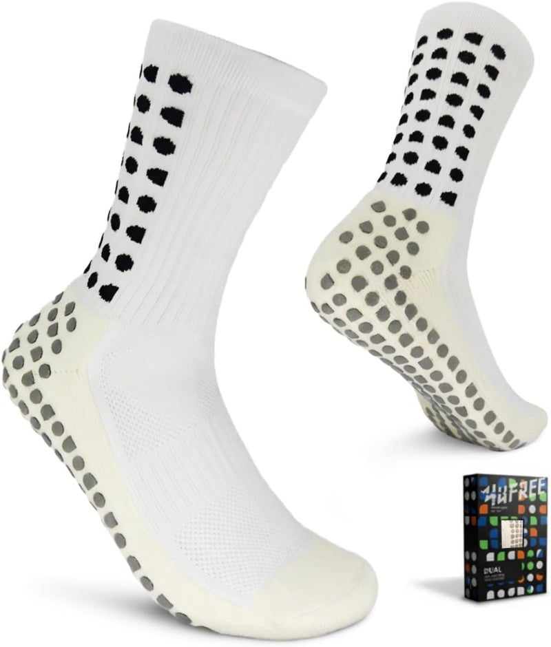 Yufree Men's Soccer Socks Anti Slip Non Slip Grip Pads for Football Basketball Sports Grip Socks, 4 Pair - Image 1