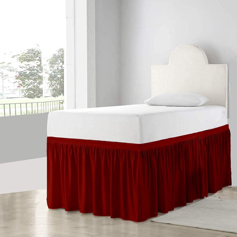 Yarns of Cotton Dorm Room Bed Skirt - College Dorm Bed Skirt - Long Bed Skirt Dorm - Extra Long Dorm Room Bed Skirt - Elegant Design Brushed Microfiber - 1000 Series Bedskirts - Twin-XL - 36"" Drop  Burgundy - Image 1