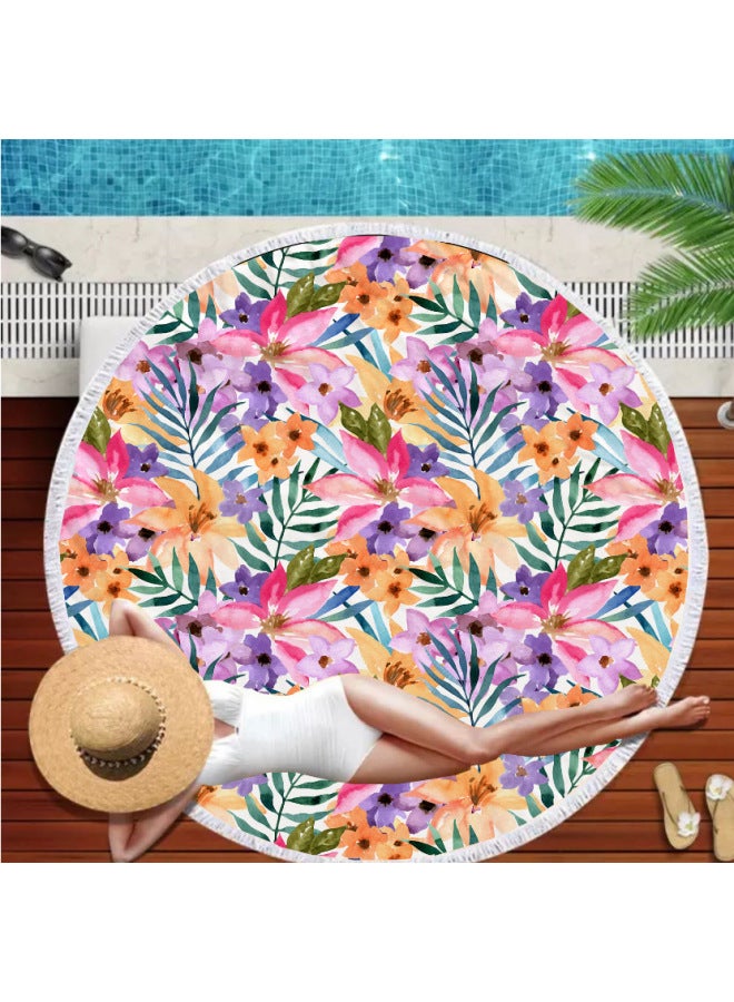 Round Printed Beach Towel Fiber Plus Tassel Feel Soft To Figure Mandala