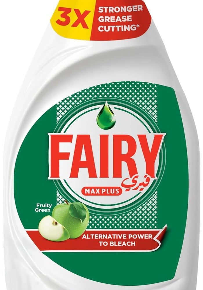 Fairy Max Plus Fruity Green Dishwashing Liquid Soap With Alternative Power To Bleach, 600ml