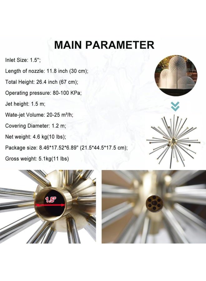 INTBUYING 1.5'' DN40 Dandelion Fountain Nozzle Stainless Steel Crystal Ball Water Spray Pond Sprinkler - Image 2