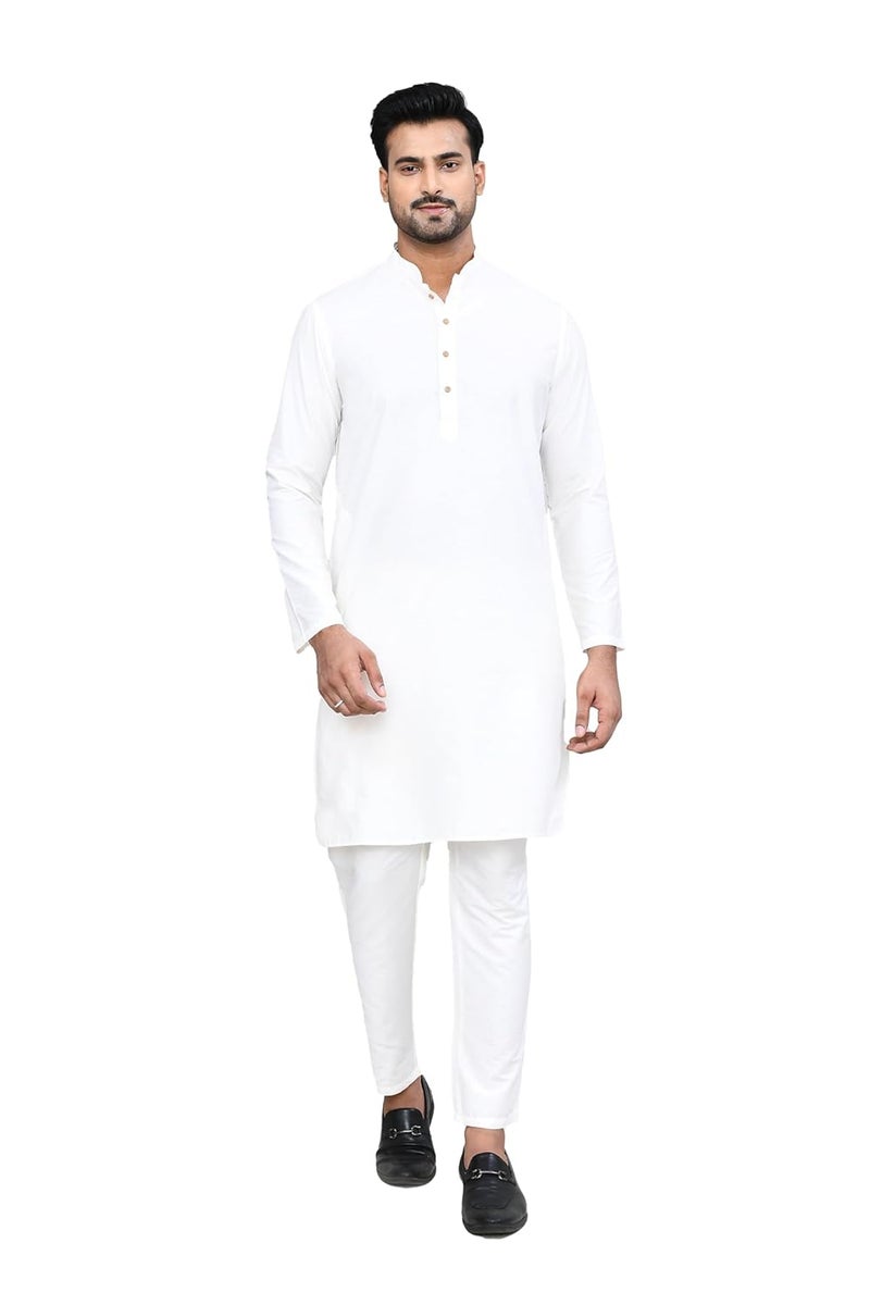 Polyfab Hathkargha Men's Cotton Regular Fit Kurta Pyjama Set with Mandarin Collar & Full Sleeves - Image 1