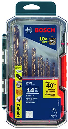 BOSCH CO14B 14Piece Assorted Set with Included Case Cobalt M42 Metal Drill Bits with ThreeFlat Shank for Drilling Applications in Stainless Steel Cast Iron Titanium and LightGauge Metal - Image 1
