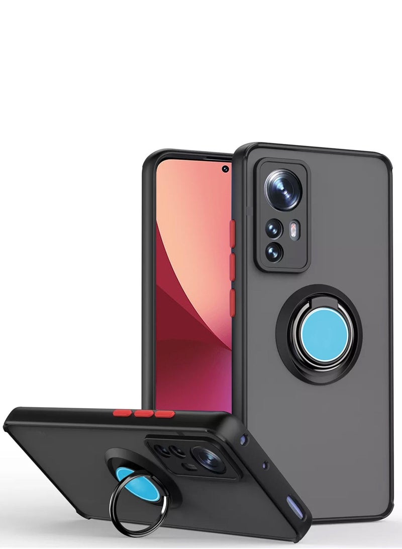 Wtech Silicone Smoky Translucent Matte Back Magnetic Ring Finger Case Cover For Xiaomi 12 Black - Image 1