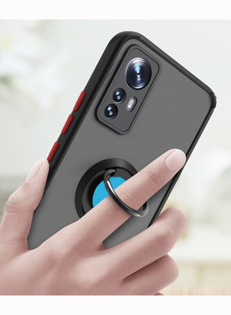 Wtech Silicone Smoky Translucent Matte Back Magnetic Ring Finger Case Cover For Xiaomi 12 Black - Image 3