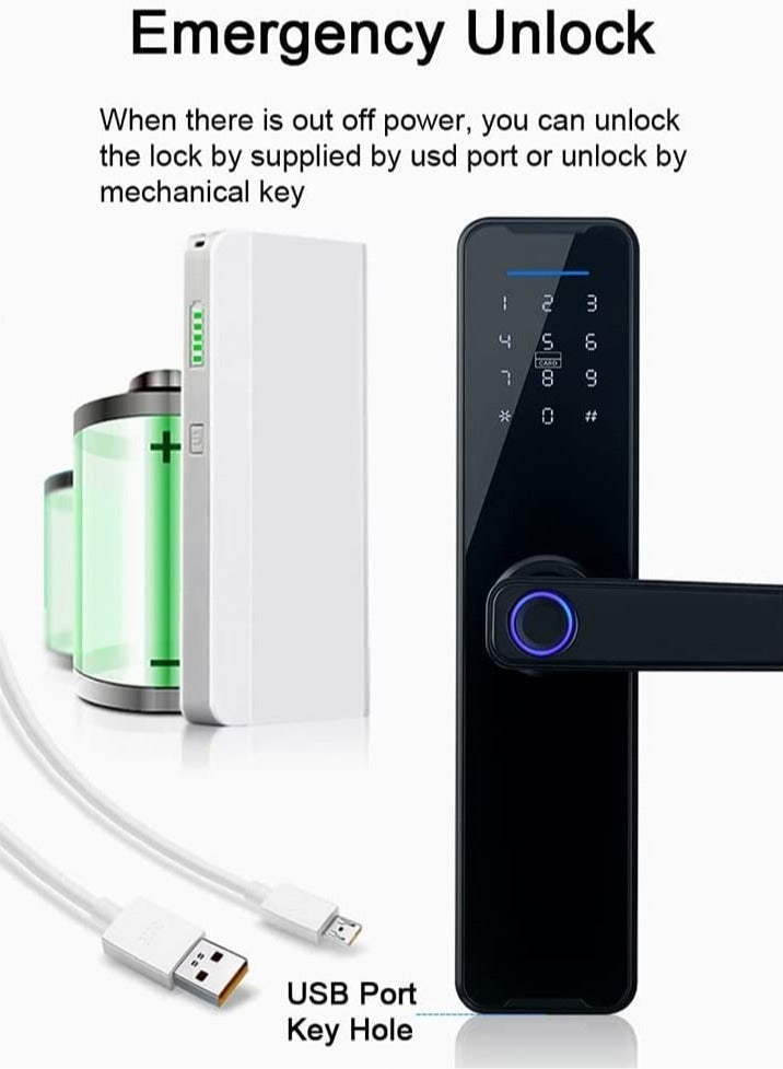 Electronic Fingerprint Door Lock, Unlock with Fingerprint, Code, Card, Key - Smart Digital Handle Lock for Tuya (4585 Mortise) - Image 5