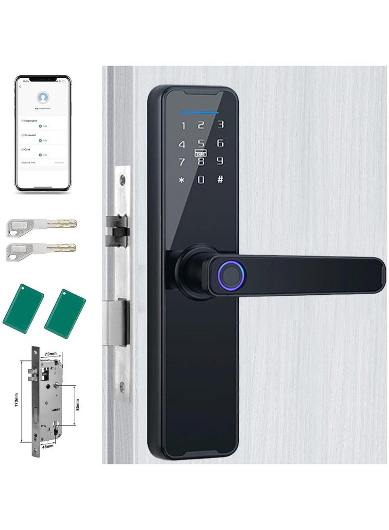 Electronic Fingerprint Door Lock, Unlock with Fingerprint, Code, Card, Key - Smart Digital Handle Lock for Tuya (4585 Mortise) - Image 1