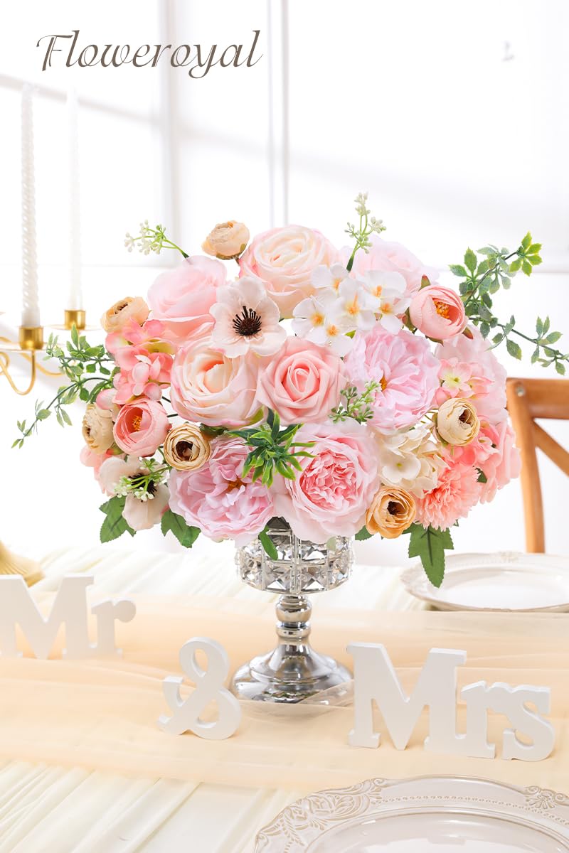 Floweroyal Artificial Flowers Combo Pink Flowers Mix Silk Flowers Roses Peonies With Stems For Diy Wedding Bridal Bouquets  Baby Shower  Floral Arrangement  Table Centerpieces  Home Decorations. - Image 3