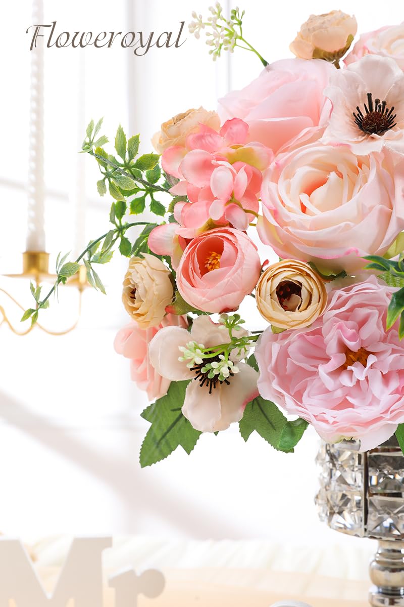 Floweroyal Artificial Flowers Combo Pink Flowers Mix Silk Flowers Roses Peonies With Stems For Diy Wedding Bridal Bouquets  Baby Shower  Floral Arrangement  Table Centerpieces  Home Decorations. - Image 2
