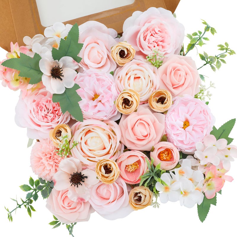 Floweroyal Artificial Flowers Combo Pink Flowers Mix Silk Flowers Roses Peonies With Stems For Diy Wedding Bridal Bouquets  Baby Shower  Floral Arrangement  Table Centerpieces  Home Decorations. - Image 1
