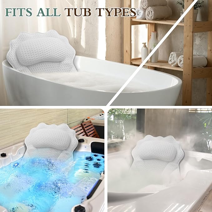 BATH PILLOW ERGONOMIC LUXURY BATHTUB PILLOW WITH HEADNECK SHOULDER AND BACK SUPPORT 4D BATH PILLOWS FOR TUB WITH 6 POWERFUL SUCTION CUPS FITS ALL BATHTUB