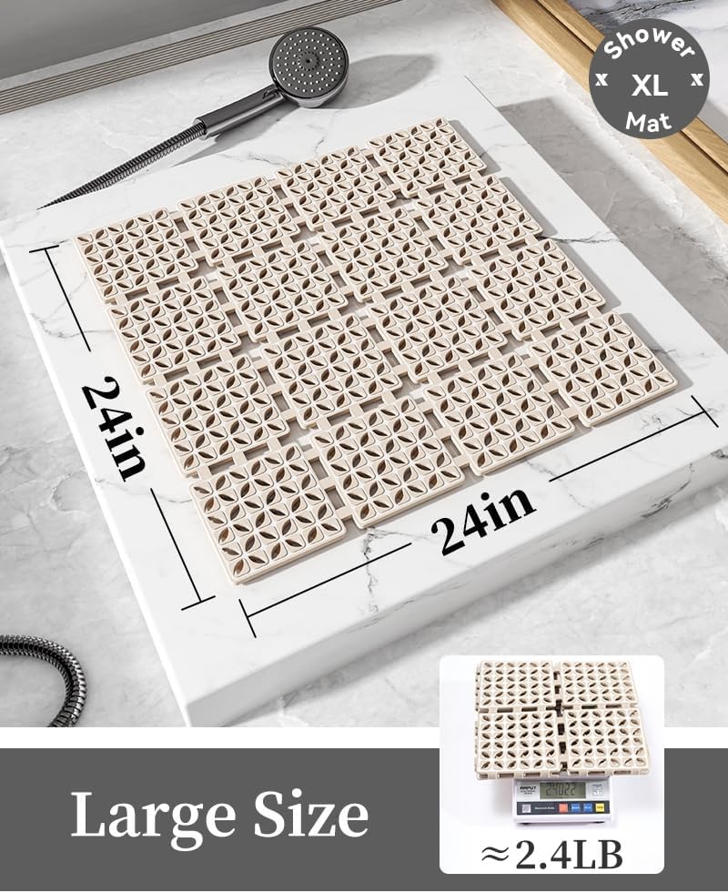 Home-Cloud Homecloud Non-Slip Shower Mat for Bathroom & Bathtub – Anti-Skid Mat with Strong Suction Cups, Drainage Holes & Foot Massage Surface-Exfoliating Textured Bath Mat for Adults & Kids (Square_Beige) - Image 5