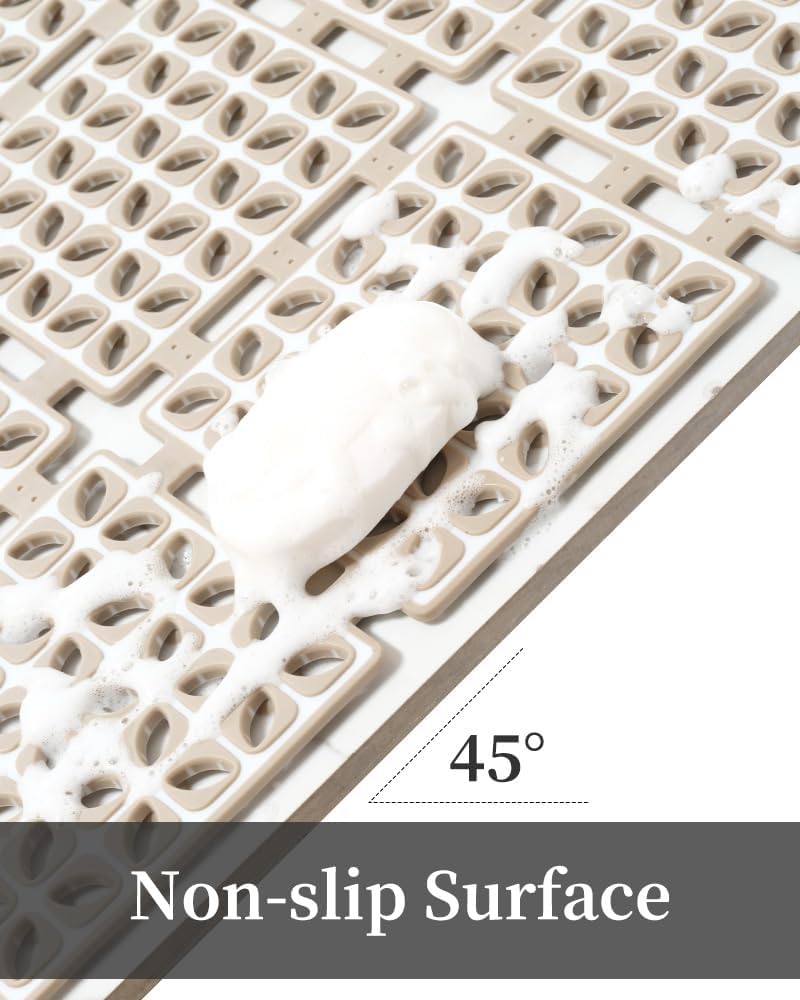 Home-Cloud Homecloud Non-Slip Shower Mat for Bathroom & Bathtub – Anti-Skid Mat with Strong Suction Cups, Drainage Holes & Foot Massage Surface-Exfoliating Textured Bath Mat for Adults & Kids (Square_Beige) - Image 3