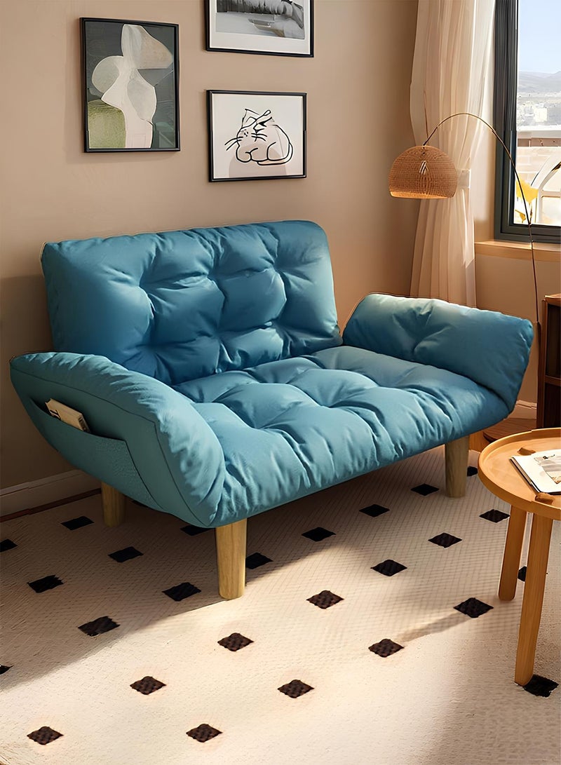 تايمي أريكة قابلة للطي لشخصين، اريكة سرير بذراعين ومسند ظهر قابل للتعديل، سرير قابل للطي لغرفة المعيشة والمكتب والنوم - أزرق - Image 1
