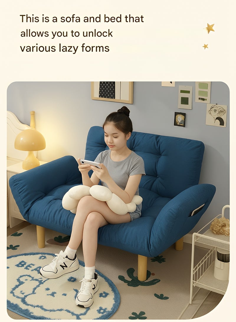 تايمي أريكة قابلة للطي لشخصين، اريكة سرير بذراعين ومسند ظهر قابل للتعديل، سرير قابل للطي لغرفة المعيشة والمكتب والنوم - أزرق - Image 5