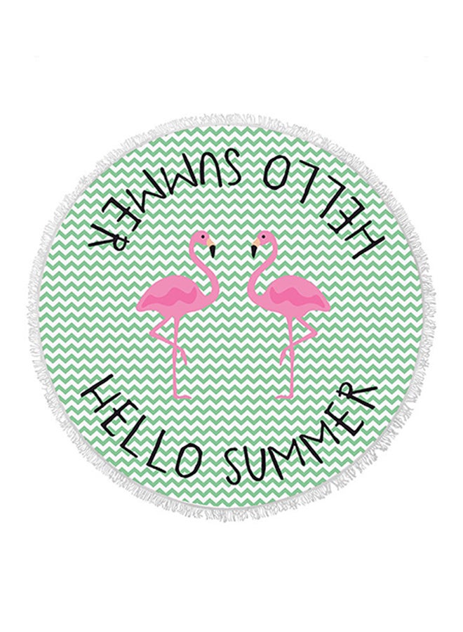 منشفة دائرية بأهداب مزينة بطباعة Hello Summer وردي/ أخضر 150 × 150سم