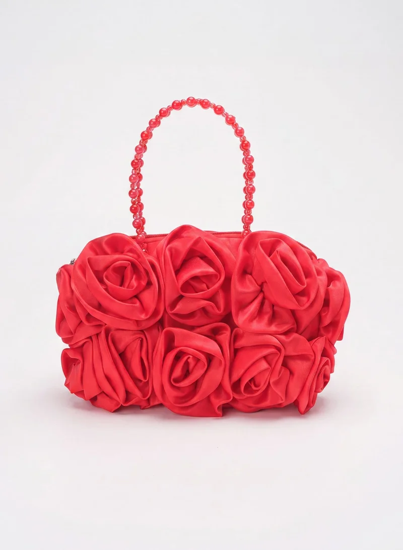 Satin Rosettes Pearl Handbag