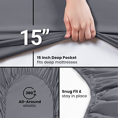 Utopia Bedding شيت مفروشات يوتوبيا توين XL - شيت سفلي - جيب عميق - ميكروفايبر ناعم - مقاوم للانكماش والتلاشي - سهل العناية - شيت مفروش واحد فقط (رمادي) - Image 3