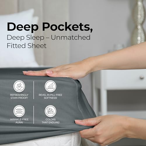 Utopia Bedding شيت مفروشات يوتوبيا توين XL - شيت سفلي - جيب عميق - ميكروفايبر ناعم - مقاوم للانكماش والتلاشي - سهل العناية - شيت مفروش واحد فقط (رمادي) - Image 4