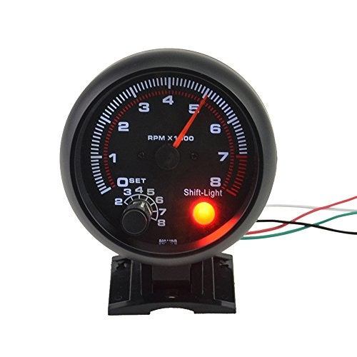 Carrfan- 3.75" Car Universal Black Tachometer Gauge White Inter Shift Light 0-8000 RPM, Only for 12V Petrol Vehicles - Image 1