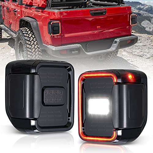 BUNKER INDUST LED Tail Lights Fit for Jeep Gladiator JT 2020 2021, Smoked Tail Lamp Brake Light Turn Signal Light Reverse Rear Back Light Assembly(Black Housing Smoke Lens), 1 Pair - Image 1