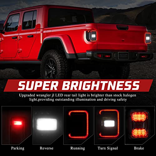 BUNKER INDUST LED Tail Lights Fit for Jeep Gladiator JT 2020 2021, Smoked Tail Lamp Brake Light Turn Signal Light Reverse Rear Back Light Assembly(Black Housing Smoke Lens), 1 Pair - Image 3