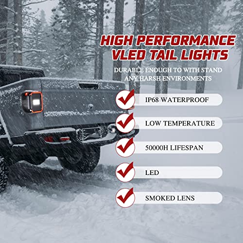 BUNKER INDUST LED Tail Lights Fit for Jeep Gladiator JT 2020 2021, Smoked Tail Lamp Brake Light Turn Signal Light Reverse Rear Back Light Assembly(Black Housing Smoke Lens), 1 Pair - Image 5