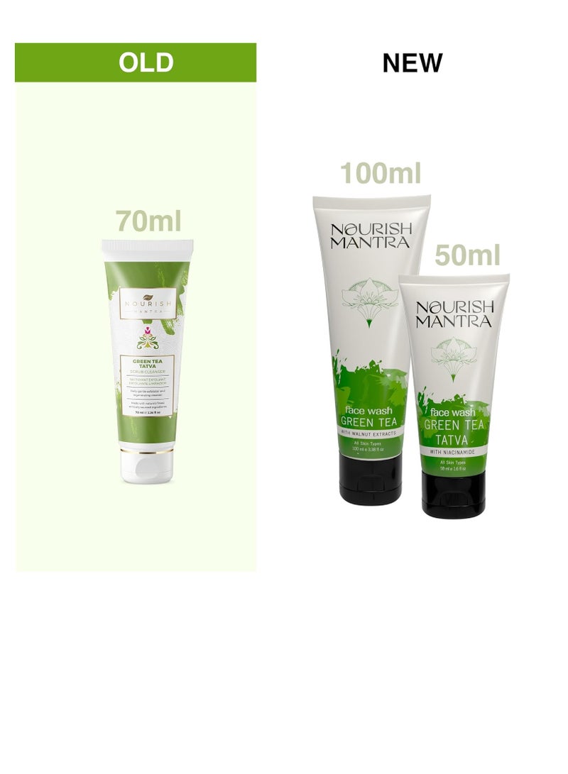 Nourish Mantra Green Tea Tatva Face Wash With Green Tea  Walnut Powder and Niacinamide For All Skin Types 2 in 1 Exfoliator and Face Cleanser Paraben and SLSSLES Free  50 ml - Image 2