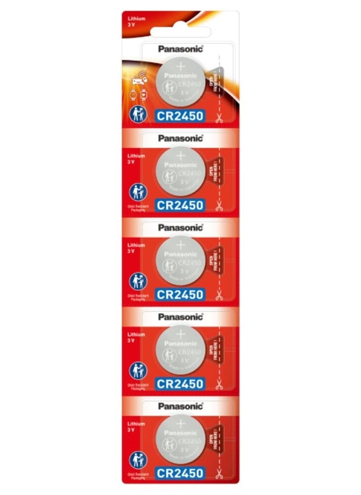 Panasonic 5-Pieces Panasonic CR2450 Lithium 3V Indonesia Batteries  - Image 1