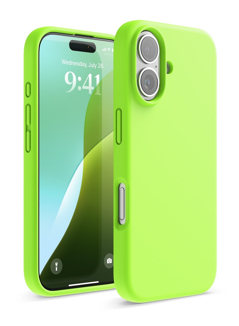 Elago Liquid Silicone for iPhone 16 Case Cover Full Body Protection, Shockproof, Slim, Anti-Scratch Soft Microfiber Lining - Lime Green