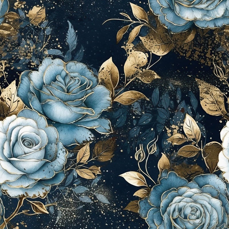 HelloWall Navy Blue and Gold Floral Wallpaper Peel and Stick Vintage Dark Blue Wallpaper with Metallic Gold Accent Dark Academia Moody Luxury Floral Contact Paper Drawer Liner Easy Removable 17.5x80 - Image 1