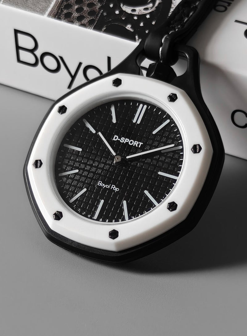 D-Sport Pocket Watch, Unisex Hanging Watch with Leather Lanyard, Octagonal Bezel and Boyol Pap Graphic Dial, Bag Charm for Backpack – The Best Fashion Gift - Image 3